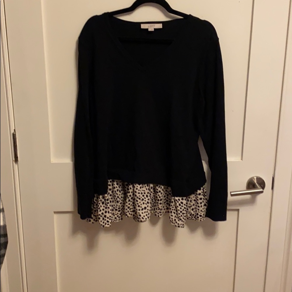 Loft Black and animal print v neck sweater